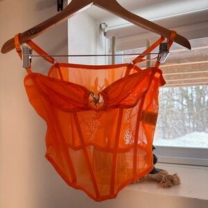 Sheer Orange Bustier Corset Top NEW